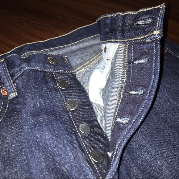Vtg 90s/Y2K 501 Levis Button Up Dark Denim Mens Tall Bootcut Jeans - Picture 8 of 12